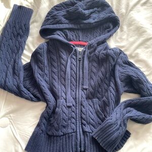 American Eagle Outfitters Dark Blue Cable Knit Hoodie